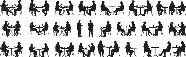 Silhouette people cafe restaurant dining coffee shop bistro conversation vector art graphic design image