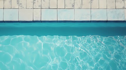 Obraz premium Sunlit swimming pool floor with water distortion, suitable for realistic summer backgrounds, tile surfaces, and water patterns.