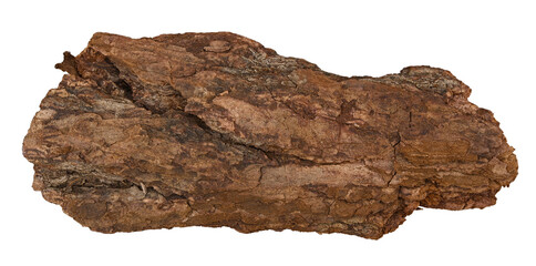 Piece of tree bark mulch isolated on a transparent background. Completely in focus. Full depth of...