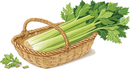 Obraz premium Celery illustration vector design, Celery in basket in white background vector design