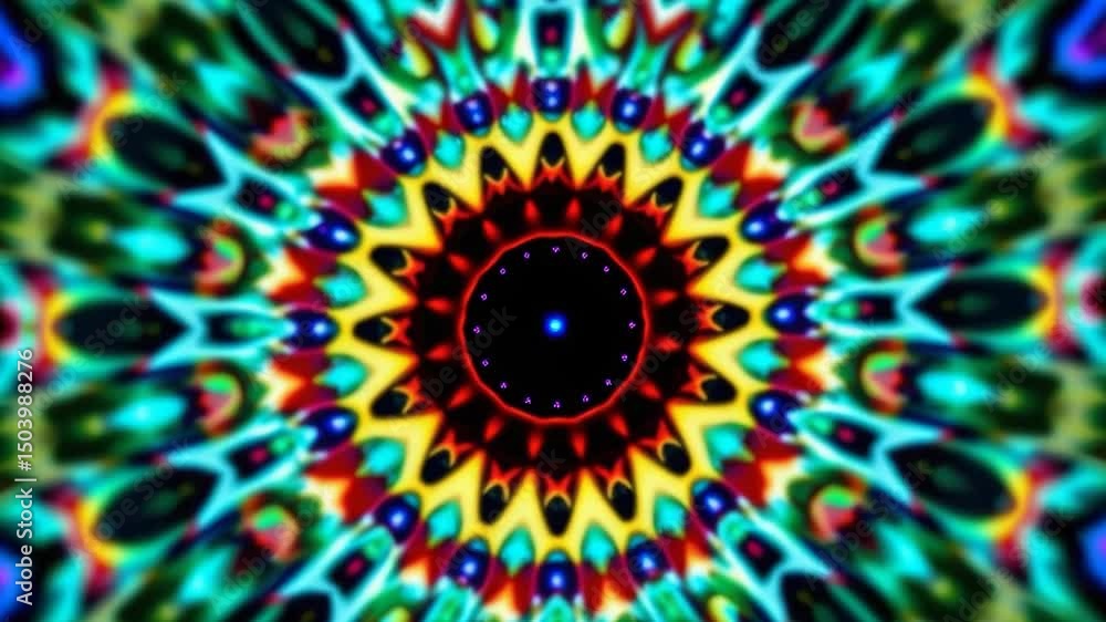 Poster 3d kaleidoscope mandala abstract background of trippy art psychedelic trance to open third eye with 