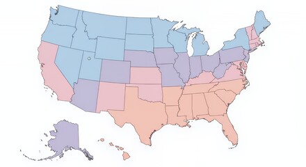 United States Map: Color-Coded Regional Divisions