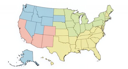 Obraz premium United States Regional Map: A Colorful Representation of American States