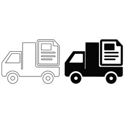 Delivery Truck with Document Icon black and white styles
