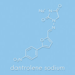 Dantrolene sodium muscle relaxant drug molecule. Skeletal formula.