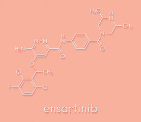Ensartinib cancer drug molecule. Skeletal formula.