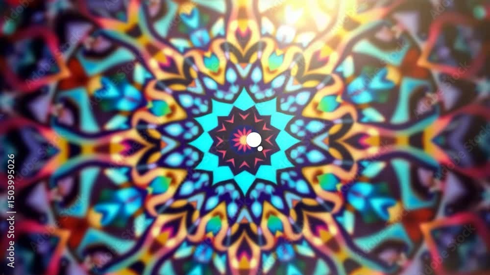 Poster 3d kaleidoscope mandala abstract background of trippy art psychedelic trance to open third eye with 