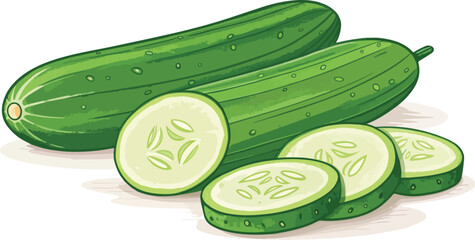 Cucumber vector design, Cucumber with cucumber slice in white background illustration vector design