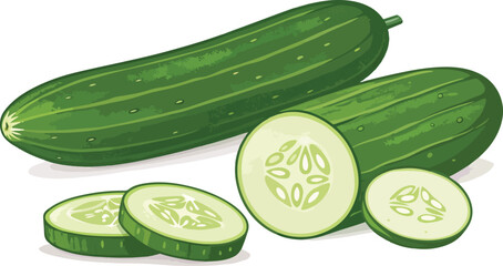 Cucumber with cucumber slice in white background vector design, Cucumber illustration vector design