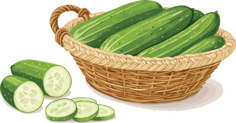Cucumber illustration vector design, Cucumber in basket in white background vector design