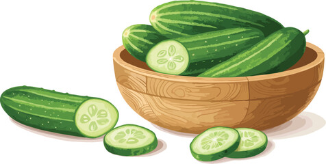 Cucumber illustration vector design, Cucumber in bowl in white background illustration vector design