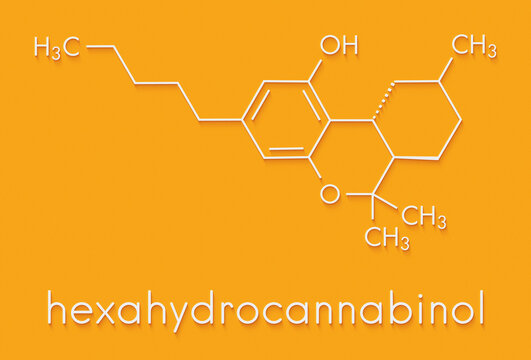 Hexahydrocannabinol (HHC) semi-synthetic cannabinoid drug molecule. Skeletal formula.