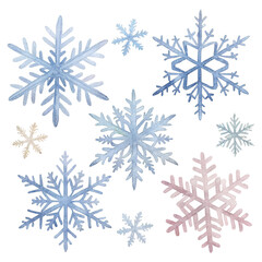 Watercolor Snowflakes isolated on transparent background