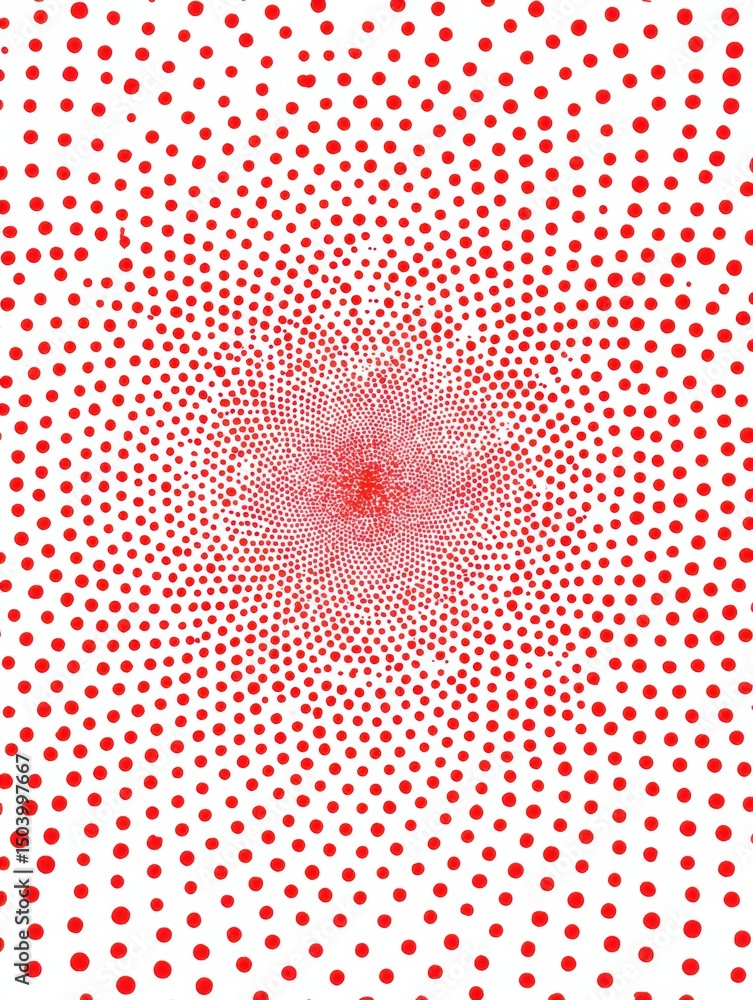 Leinwandbilder Red Sindoor Dot Pattern Radiates From a Central Light Area on a White Background Creating a Visual Spiral Effect