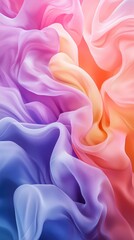 Obraz premium Elegant Pastel Fabric Drapes Flowing in Soft Waves of Purple Pink and Orange Hues