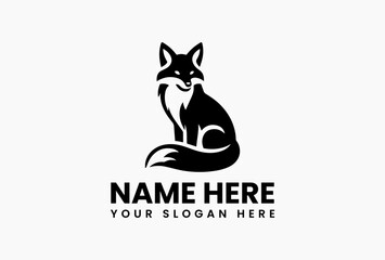 Elegant black vector logo fox silhouette sitting gracefully with a curious gaze. Wildlife concept