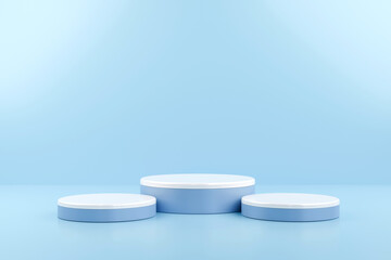 Blue and white pastel podium for trade show cute children's equipment fashion cosmetics