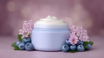 Luxurious Skincare Cream Jar with Flowers   Berries