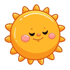 Cute cartoon sun with smiling face and closed eyes on white background