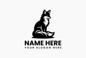 Sophisticated black fox logo with refined silhouette and watchful eyes vector illustration. Forest spirit concept  