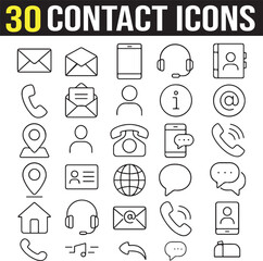 set of contact icon for mobile and web app. social media icon, contact information, business card icon set, contact us template, editable stroke, email, office, location, chat, info