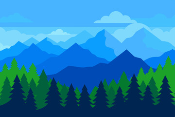 flat vector scene of vast forest canopy with  