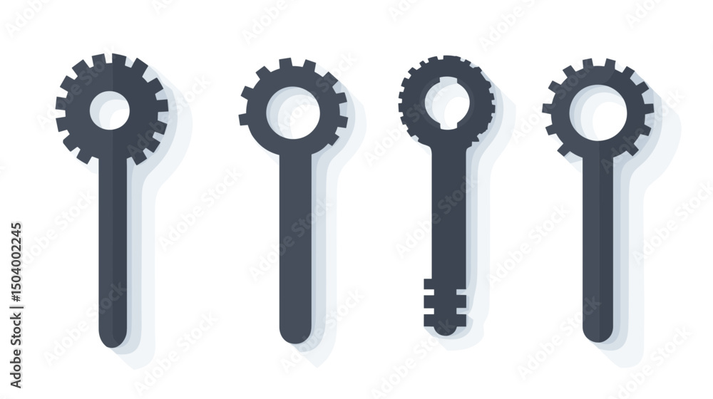 Poster collection of geometric keys with circular gears in a modern minimalist design
