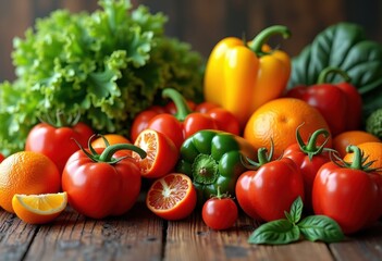 vibrant fruits vegetables nutrient rich display fresh bounty organic harvest colorful arrangement, produce, basket, garden, market, variety, leafy