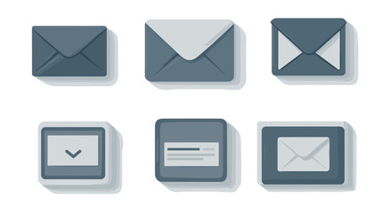 Collection of Six Flat Design Envelopes Representing Various Email and Message Styles