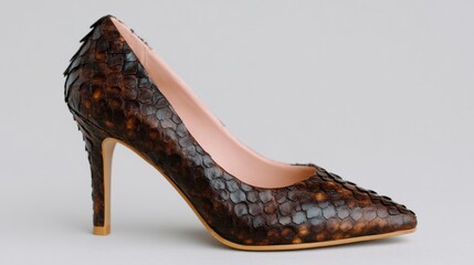 Obraz premium Stylish Brown Snakeskin Heels Women s Fashion Shoes High Heels Elegant Footwear