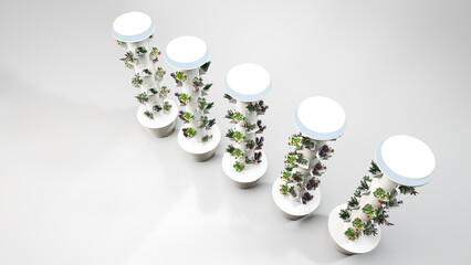 Vertical Hydroponic Column System for Indoor or Urban Farming, Isolated