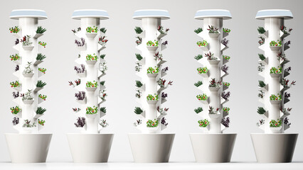 Vertical Hydroponic Column System for Indoor or Urban Farming, Isolated