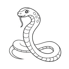 Fototapeta premium Cute cartoon cobra coiled and poised with tongue out makes simple line art