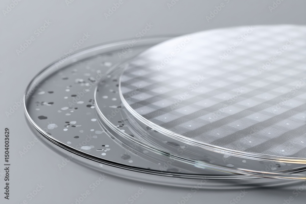 Poster transparent sticker mockups displayed on a clean glass surface with a minimalist design and ample to