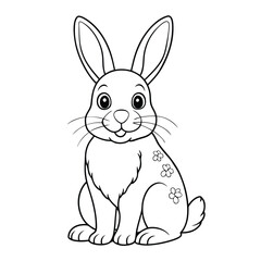 Obraz premium Cute white bunny sits upright, sporting flower accents, ready for coloring activities for children