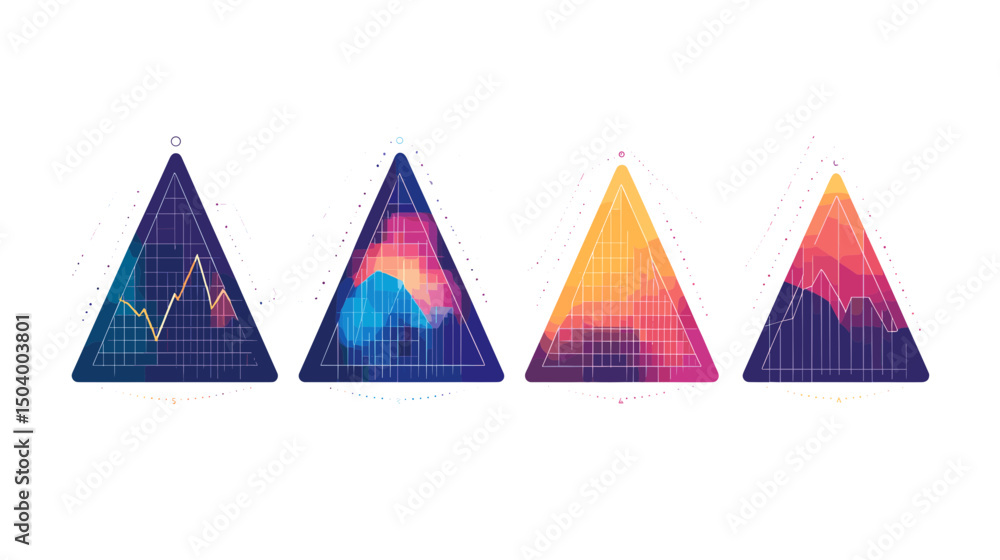 Poster colorful abstract geometric triangle shapes with dynamic gradients and modern visual aesthetics