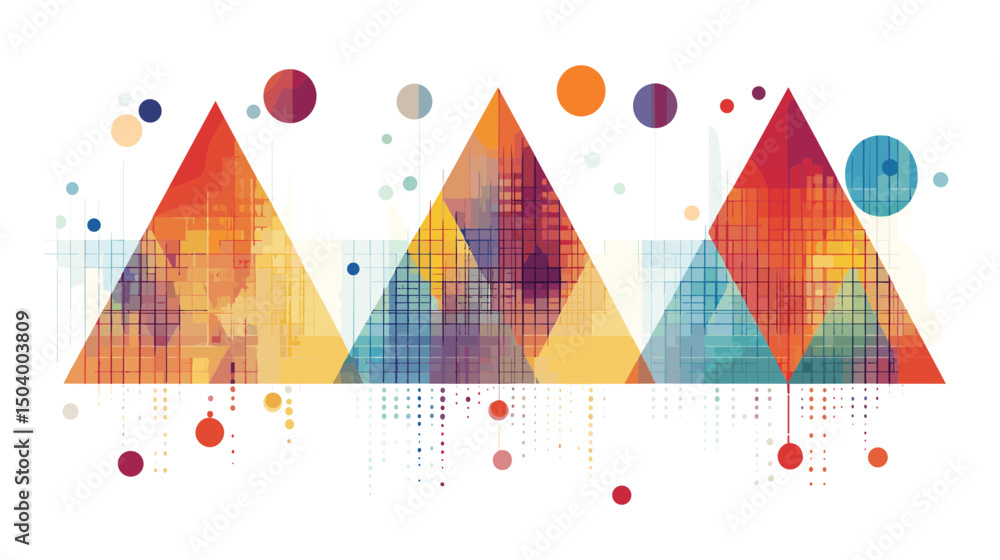 Poster colorful abstract geometric triangle composition with vibrant shapes and dynamic elements