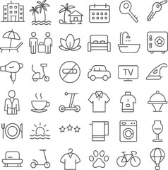 Resort Vacation Amenities Icons Hotel, Beach, Pool, Spa, Activities