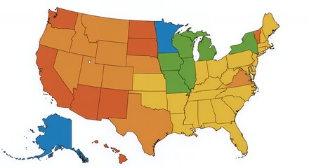 Obraz premium United States Color-Coded Regional Map