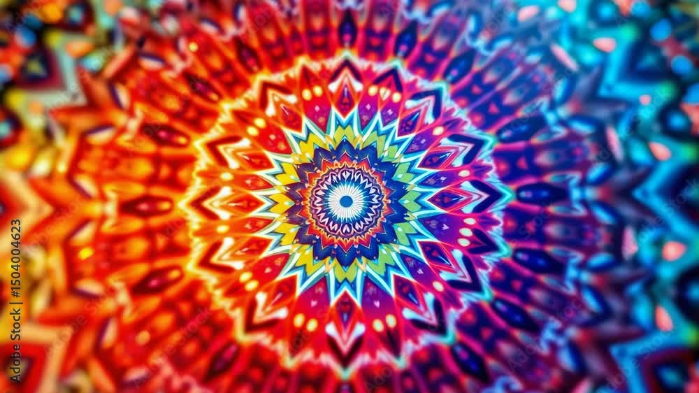 Poster 3d kaleidoscope mandala abstract background of trippy art psychedelic trance to open third eye with 
