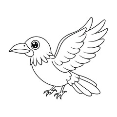 Fototapeta premium Line art of a cartoon crow spreading its wings, preparing for flight
