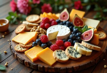 exquisite assorted gourmet cheese charcuterie platter artful display delicious ingredients, snack, appetizer, food, brie, cheddar, prosciutto, salami, cured, meat