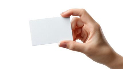Obraz premium Hand Holding Business Card Mockup on White, Close-up. Promotion Concept