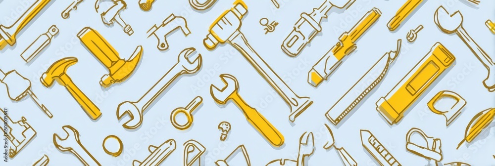 Poster Icons of Various Construction Tools Set Against a Soft Construction-Themed Background for Design and Marketing Projects