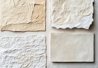 Textured paper samples in varying shades of beige and cream.