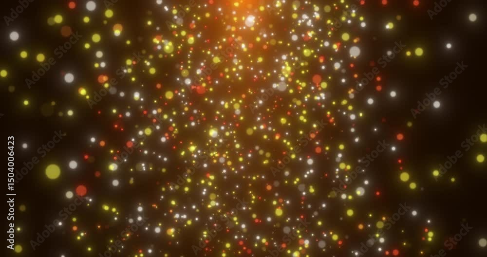 Poster falling golden sparkling particles on a black background. abstract animation.