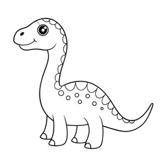Outlined dinosaur shows sweet expression with long neck and tail, perfect for coloring