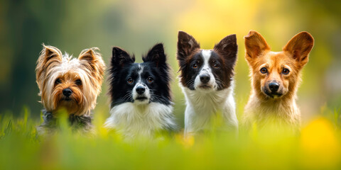 Dog species with a green grass background
