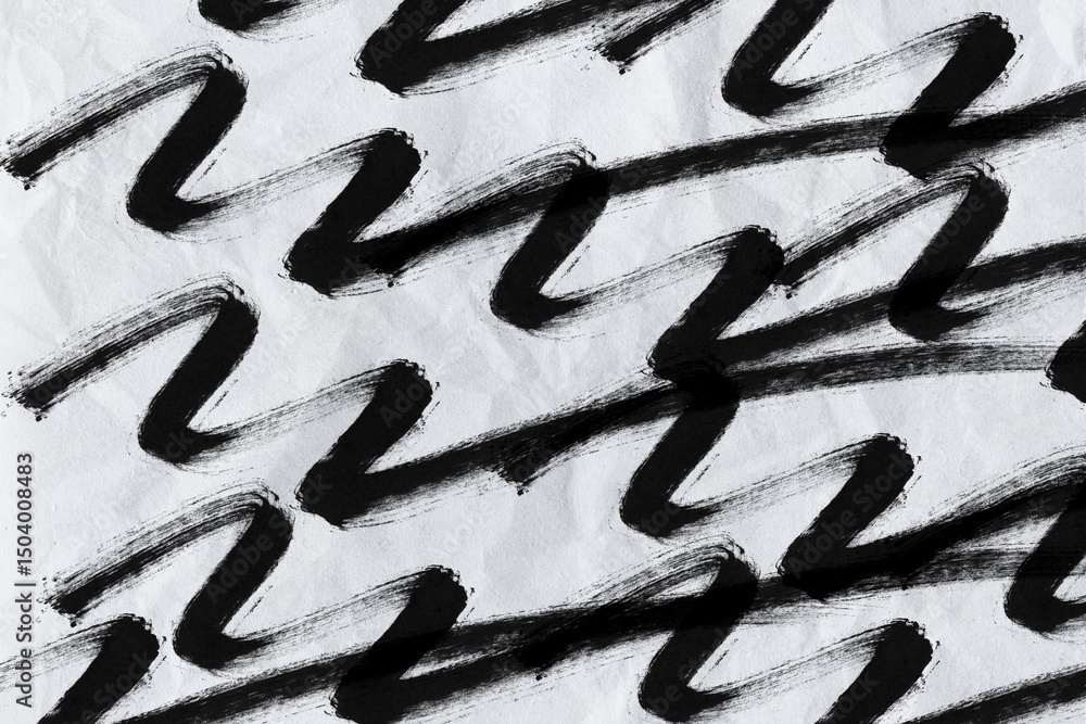 Poster abstract black brush strokes on white paper background artistic expression texture design element cr