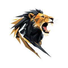 Roaring Lion Shattered Silhouette Vector &ndash; Geometric Fragment Design Symbolizing Strength and Transformation